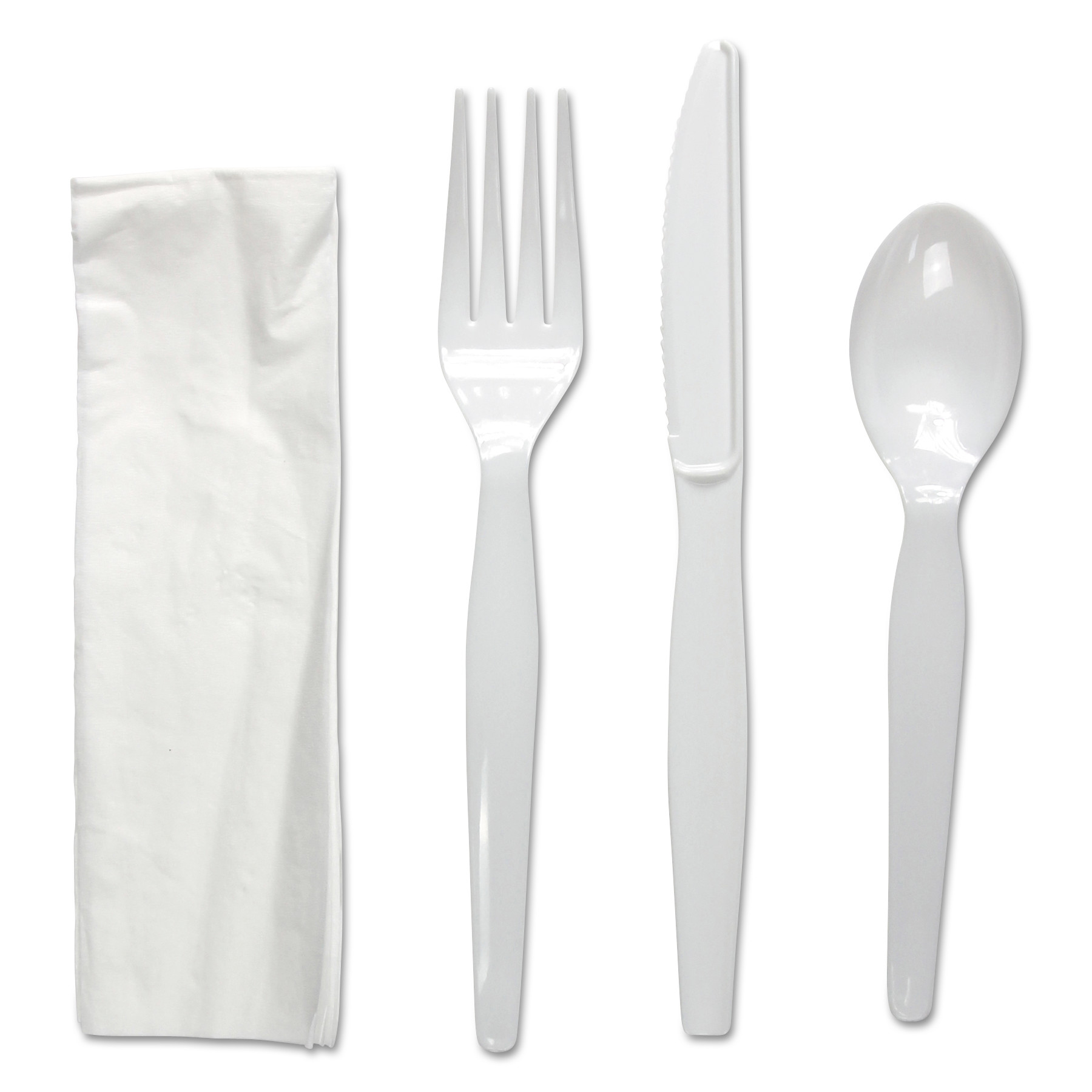 Four-Piece Cutlery Kit, Fork/knife/napkin/teaspoon, Heavyweight, White, 250/carton | Bundle of 5 Cartons